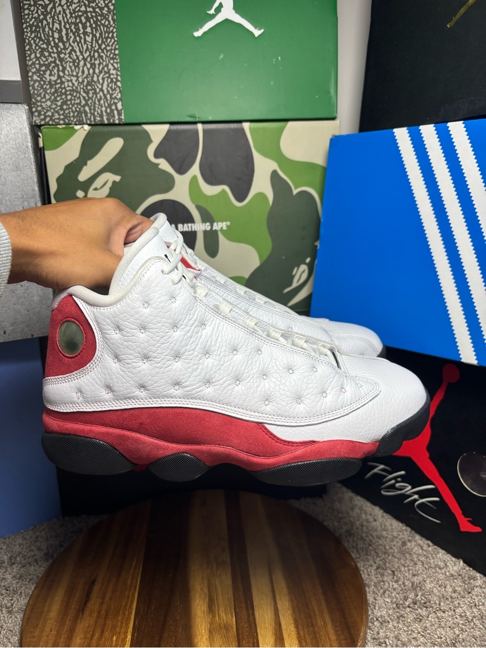 Jordan White and Red Retro Basketball Sneakers